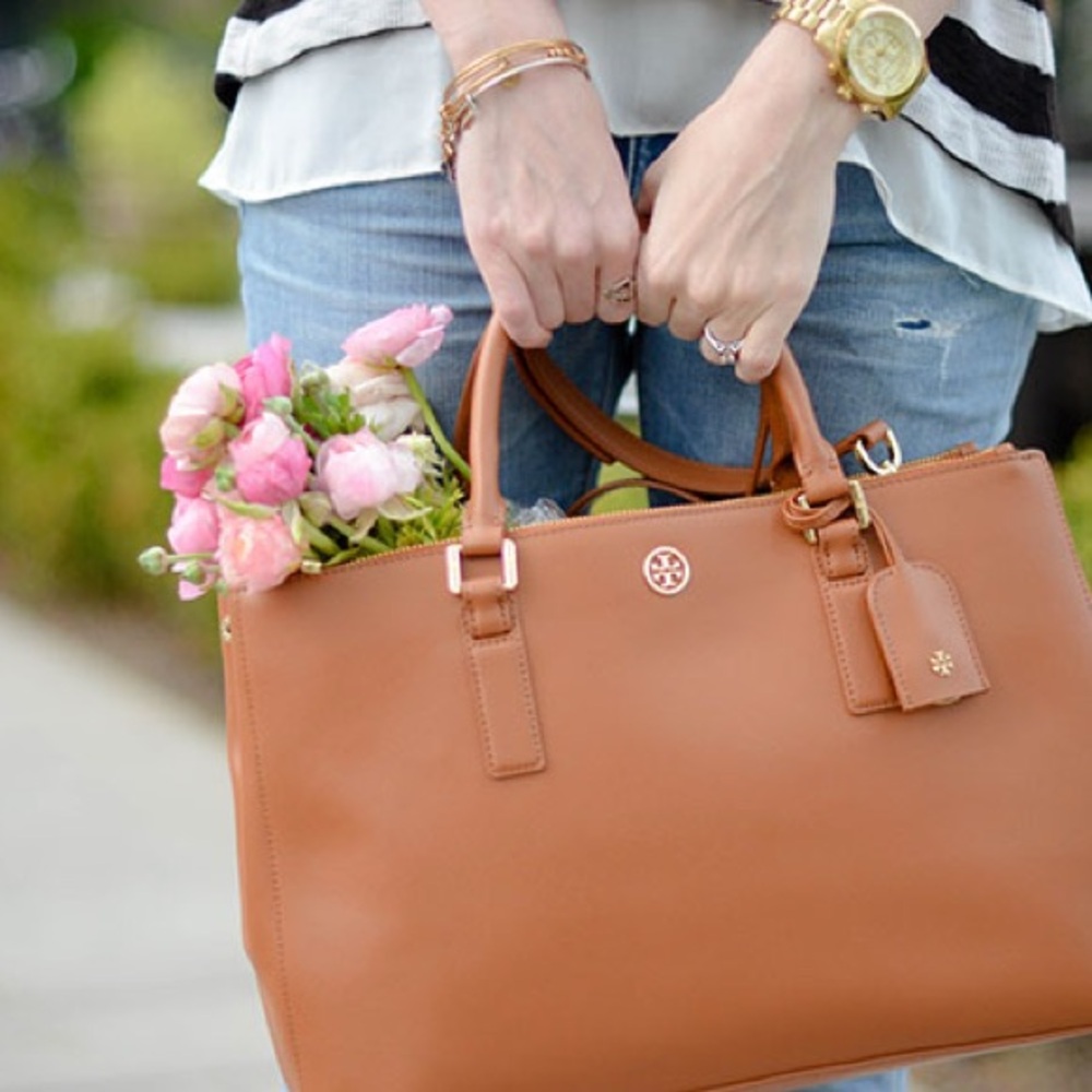 Tory Burch top‎ handle brown tote EUC